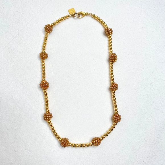 Anne Klein Station Choker Necklace Burnished Knots Over Gold Tone Ball Beads - Picture 2 of 9